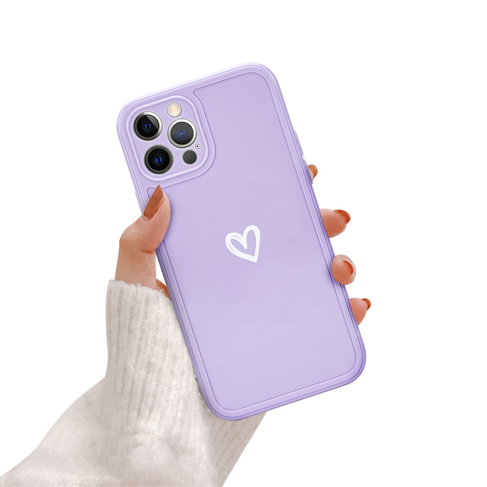 Newseego Compatible for iPhone 12 Pro Case,Heart Silicone Case Cute Love-Heart Simple Pattern Phone Case for Grils Shockproof Full Protective Case for iPhone 12 Pro-Purple