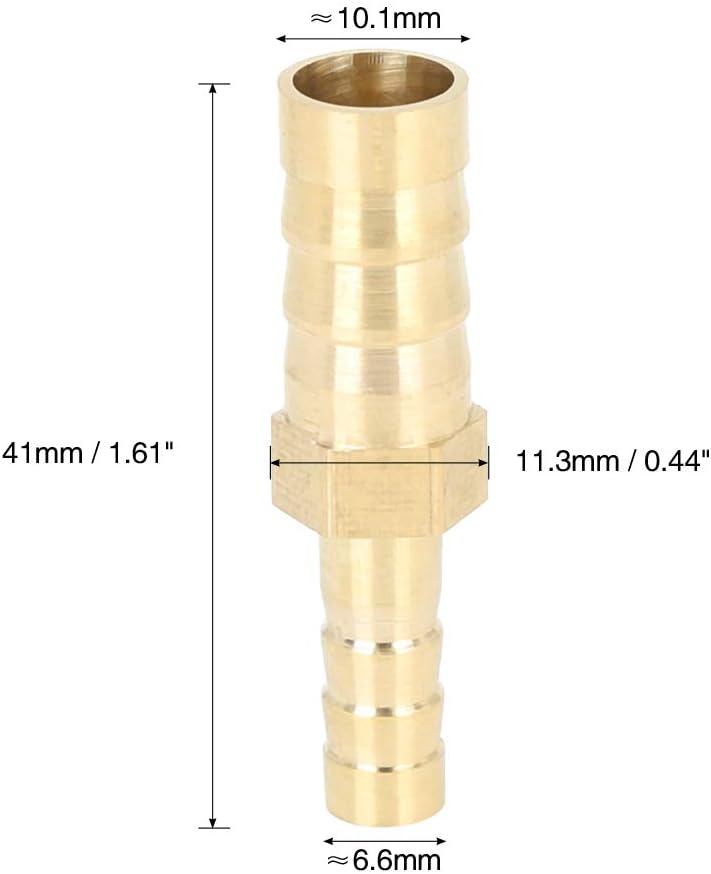 X AUTOHAUX 2 Pcs 10mm to 6mm Brass Barb Hose Fitting Straight Connector Adaptor for Air Water Gas Oil, Gold - Image 3