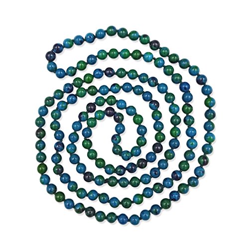 BjB Jewelry 60 Inch 8MM Polished Genuine Azurite Multi-layer Long Endless Infinity Beaded Necklace.