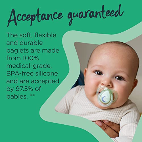 Tommee Tippee Night Time Glow in The Dark Pacifiers, Symmetrical Design