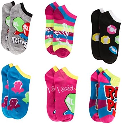 Tootsie Womens Socks Ring Pop No Show 6 Pack (Neon)