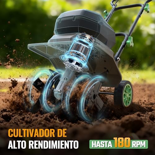 X Motoazada Eléctrica a Batería 40V con 2×4,0Ah, Cultivador de Jardín Inalámbrico, Ancho de Trabajo 30 cm, Profundidad 20 cm, Ruedas Ajustables, Mango Plegable