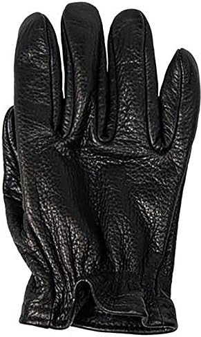 Grifter Scoundrels Mens Short Wrist Bison Black Leather Biker Glove