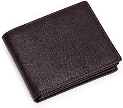 Men's Genuine Leather Extra Capacity Bifold Security Wallets RFID Blocking Coffee Brown