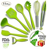Silicone Cooking Utensils -11pc- MOST RELIABLE Cooking Utensils For You - FREE GIFT Includes Veggie Peeler & MORE! - Spatulas, Spoons & Tongs - Non-Stick Utensils, Heat Resistant & Dishwasher Safe