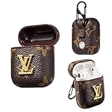Airpods 1&2 Case,Luxury Leather Shockproof Airpod 2 Cover Carabiner,Wireless Headphone Designer Fashion Fun Cool Keychain Design Skin Protective Cases Ring for Girls Man Woman Air pods