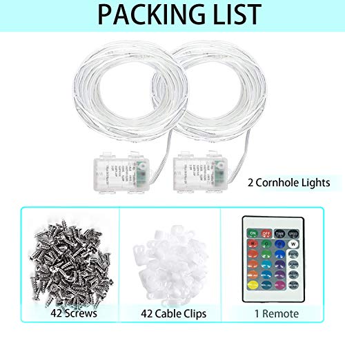 Funesla Cornhole Edge and Ring Lights, 16 Colors Change LED Corn Hole Board Lights with Remote Control for Family Backyard Bean Bag Toss Cornhole Game, 2 Set