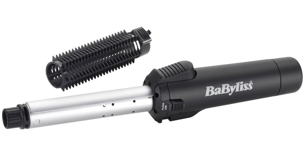 BaByliss Cordless Gas Hair Curler & Brush, 19mm Cermaic Curling Tong, Protective Heat Shield, Fast Heat Up to 200ยฐC, Black, 2583BU