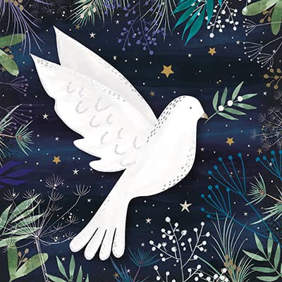 Paper House Pack of 6 Artistic Charity Christmas Cards - 'Dove in The Foliage' - Golden Stars at Night - From The Great British Card Company