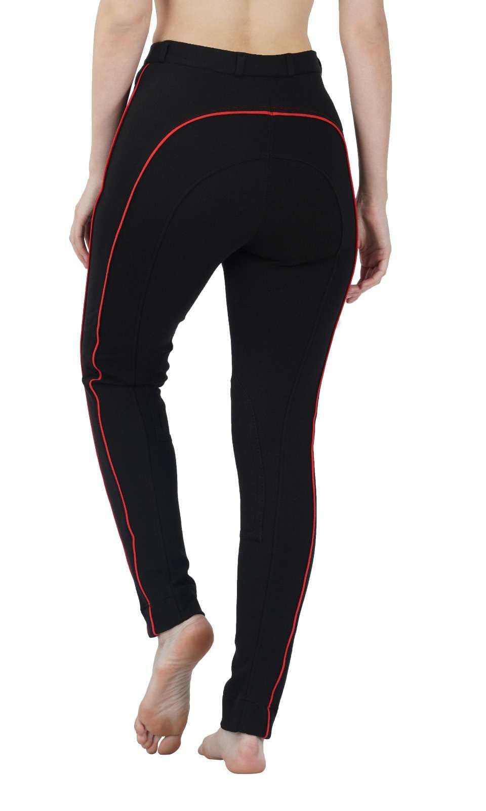 Avon Equine Horse Riding Ladies Soft Stretchy Jodhpurs/JODPHURS for Girls Riding Trouser Jods (24, Black With Red)