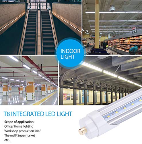 8FT T8 FA8 5000K LED Light Tube 45W Replacement 100W Fluorescent Lamp Shop Light Bulb, Single Pin FA8 Base Dual-Ended Power Daylight White Clear Cover, AC 85-265V 4 Pack - Thumbnail 5