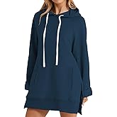 The Warmy Oversized Hoodie Dress Casual Long Sleeve Split Hem Drawstring Sweatshirt Comfrt Pullover with Pocket