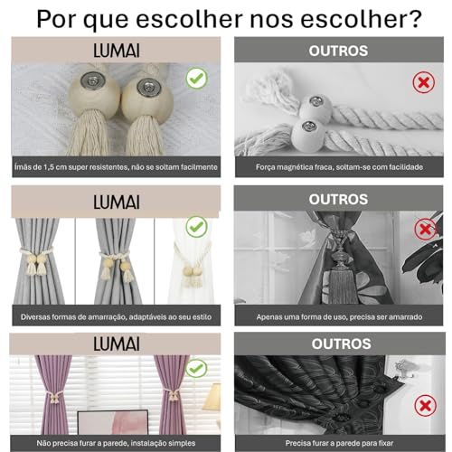 LUMAI Kit 2 Prendedores Magnéticos para Cortina, Corda e Madeira, Bege