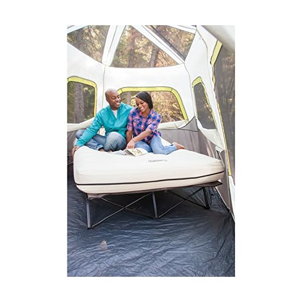 coleman queen airbed folding cot with side tables and 4d battery pump