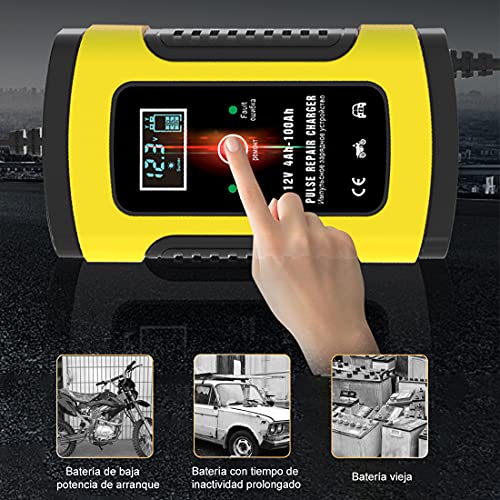 DQST Cargador de Bateria de Auto 12V 6A con LCD Pantalla, Ajuste Inteligente de Corriente para Cargar y Proteger La Batería. Aplicado a Coche, Motocicleta, SUV. | Ajuste Inteligente de Corriente para Cargar y Proteger La Batería. Aplicado a Coche, Motocicleta, SUV.