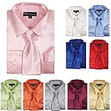 Milano Moda Men's Dress Shirt with Tie/Handkerchief HLSG08 New York Brand