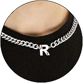 Esirly Easter Basket Stuffers - Baseball Necklaces for Boys Stainless Steel Initial Necklace with Letter A-Z 6.5mm Cuban Chain Adjustable Gifts for Men Boys 16+2 Inches