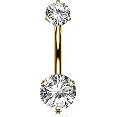 OUFER Belly Button Rings, G23 Solid Titanium Belly Rings, Clear CZ Navel Piercing Jewelry, Internally Threaded Belly Piercing Jewelry for Women