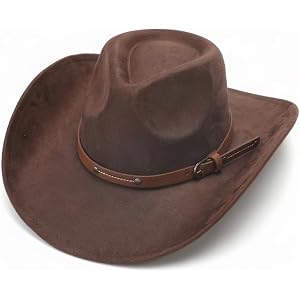 Vintage Western Cowboy Hat Classic Felt Wide Brim Fedora Hat with Belt Buckle Unisex Rolled Up Cap Ideal Cowgirl Hat and Cowb
