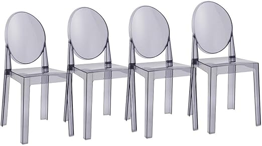 Amazon Com 2xhome Set Of 4 Large Size Smoke Crystal Mid Century Modern Contemporary Ghost Side Chair No Arms Wheels Armless With Back Transparent Guest Work Chairs
