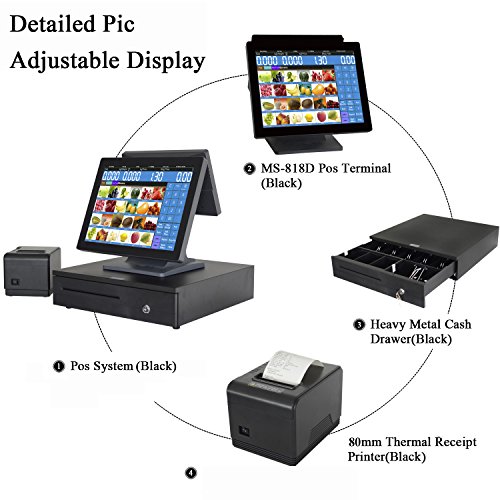 ZHONGJI 15 Inch Point Of Sale Cash Register Sales Bundle (Intel J1800 2.4GHz/64G SSD/4GBRAM) With Cash Box,80mmThermal Printer&Paper,Keyboard and Mouse For Restaurant Bars SMEs (MS-818D)