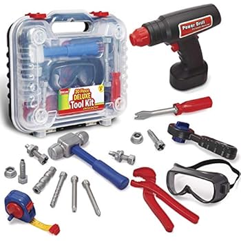 Durable Kids Tool Set with Electronic Cordless Drill and 20 Pretend Play Construction Accessories, with a Sturdy Case