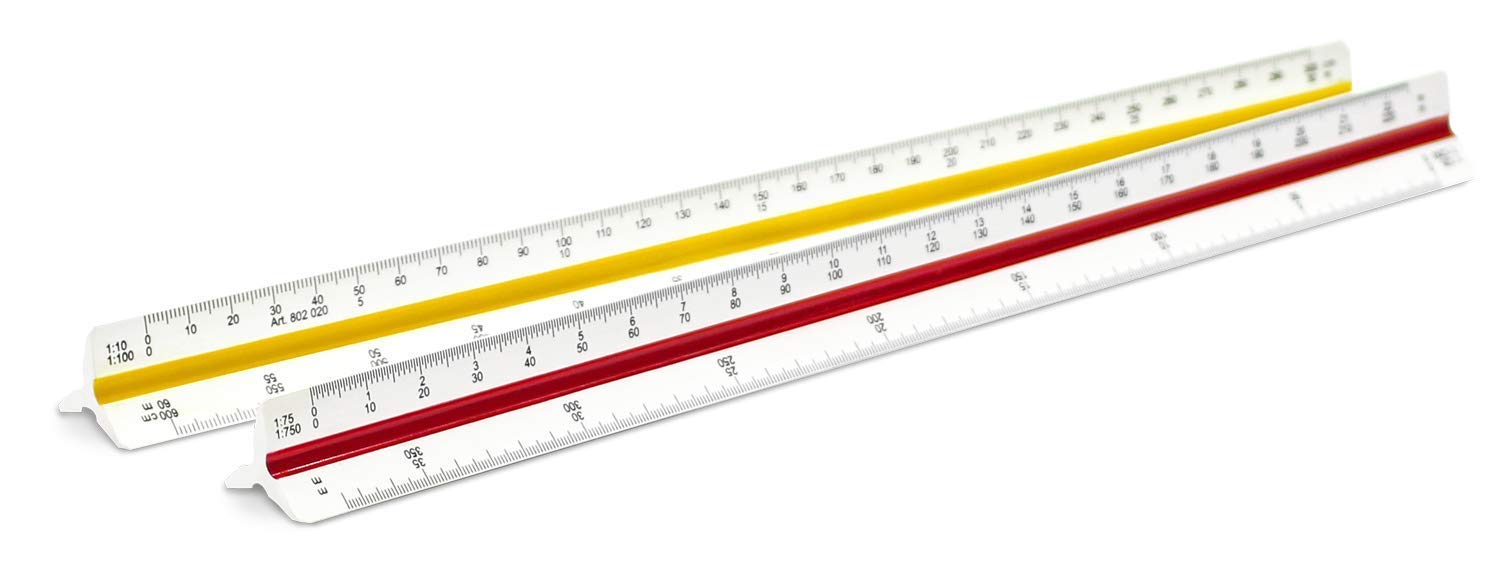 Liquidraw Metric Triangular Scale Ruler - 30 cm | White Plastic | For Architects, Builders, Designers | 12 Scales from 1: 10 to 1: 1250 | Precision Divisions & Colour Coded Red, White & Yellow Sides
