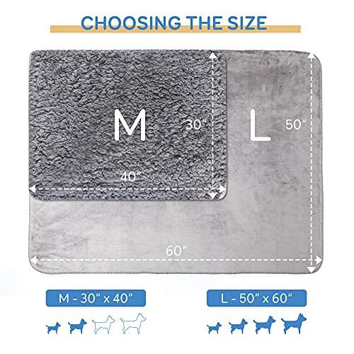 Pawque Pet Blanket 30”x40”, Waterproof Sherpa Fleece Pet Blanket Soft Breathable Throw for Dog Puppy Cat, Fluffy Premium Thermal Blanket Dog Blanket for Couches, Sofa, Bed and Car, Grey