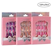 N-Fasion 36Pcs Short Oval Chrome Nail Tips Metallic Mirror Fake Nails Acrylic Art Nails Tips Full Cover Press On Nails with Glue Sticker for Women