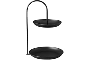 Double Tier Fruit Tray, 2 Tier Iron Fruit Serving Tray Waterproof Multi Tier Storage Platter for Coffee Table Party Wedding H