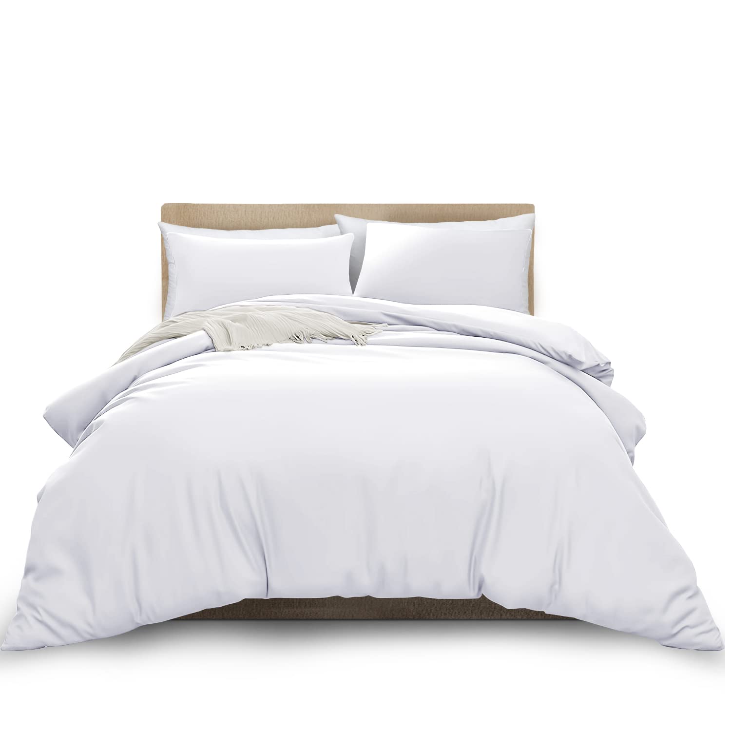 MOONLIGHT20015 Super King Duvet Cover Set White Solid Soft Super King Bedding Duvet Cover with 2 Matching Pillowcases