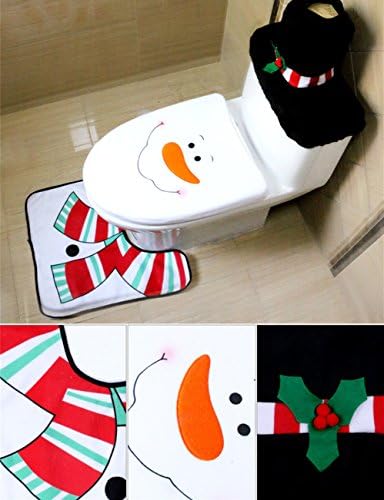 Christmas toilet seat cover Santa Toilet Seat Cover and Rug Set Red Christmas Decorations Bathroom Set of 3 (snowman)