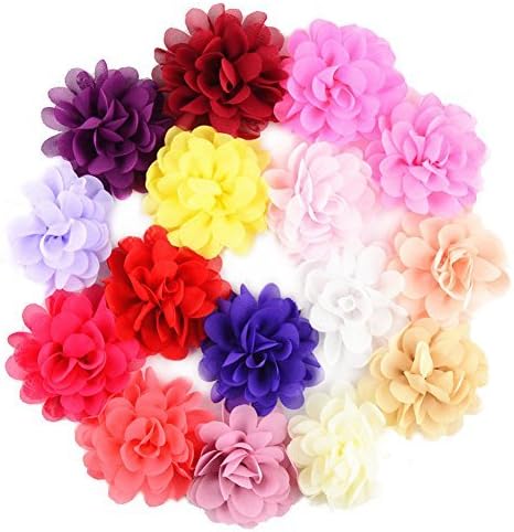 BERON Pack of 16 Handmade 2.75 Inch Chiffon Flowers without Clips Headbands(AIH0128)