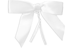 Juvale Twist Tie Bows - 100 Count, White, 3 x 2.5 in Satin Ribbon - Pre-Tied Gift Bows - Twist Ties for Cake & Crafts