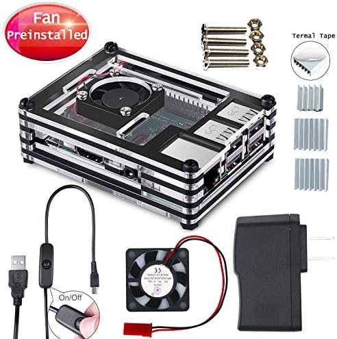 Ronessy Raspberry Pi 3 B+ Case with Fan preinstalled, Heatsinks, 5V2.5A Micro USB Cable with On/Off Switch, Case for Pi 3 Model B+ Plus(Fits 2018 New Version Pi 3 B+)