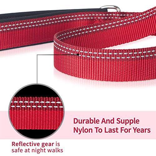PETBABA Short Dog Leash, 3ft Adjustable Lead with Soft Padded Handle to Control Pet in Traffic, Reflective Safety at Night Walk, Suitable Training Your Pet in Red