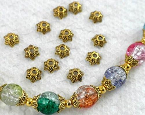 Ottery 50PCS Star Shaped Metal Bead Caps For Jewelry Making 6mm Antique Gold Crystal Loose Beads Bracelet Connector
