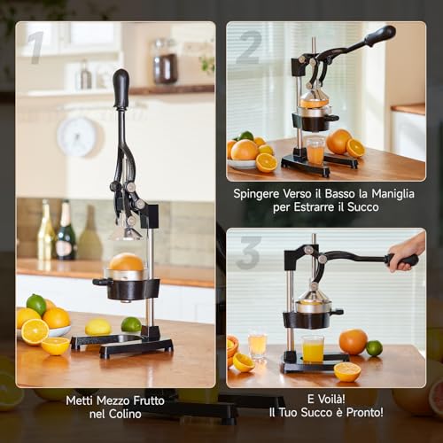 CO-Z Professional Manual Citrus Juicer Pomegranate Orange Lemon Squeezer with Steel Lever for Home, Restaurant, Bar (BK Steel)