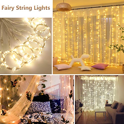 300 LED Curtain String Lights, 9.8ft x 9.8ft USB Powered Fairy Twinkle Lights for Wedding Party Home Garden Bedroom Outdoor Indoor Wall Christmas Decoration - Warmwhite