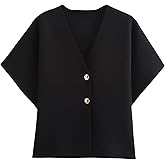 hathne Women's V Neck Short Sleeve Cardigan Sweater Button Down Ribbed Knit Tops