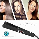 N&M Tech Hair Straightener Professional Steam Flat Iron 2 in 1 Straightening and Curly Ceramic Ionic Negative Ion Care LED Display Auto-Off for Salon Home Women Hair Styling (Black)