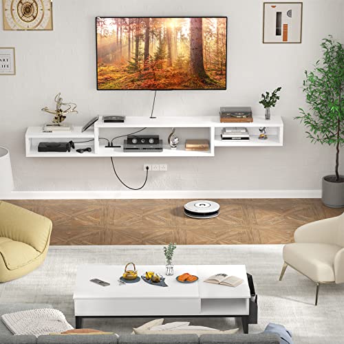 Aheaplus Floating TV Stand Wall Mounted Entertainment Center with Power