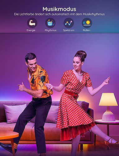 Govee LED Strip, RGBIC LED Strip 5 m, Music Sync, Segment Control, Colour Changing, 64 Scene Modes, Controllable via App, for Party, Home, Bedroom, TV
