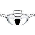 Vinod Platinum Kadai Triply Stainless Steel | Suitable For Indian Cooking, Sauces, Stews, Soups | Deep/Extra Deep Kadai With Lid | Induction, Electric Friendly (Extra Deep Kadai, 18cm)