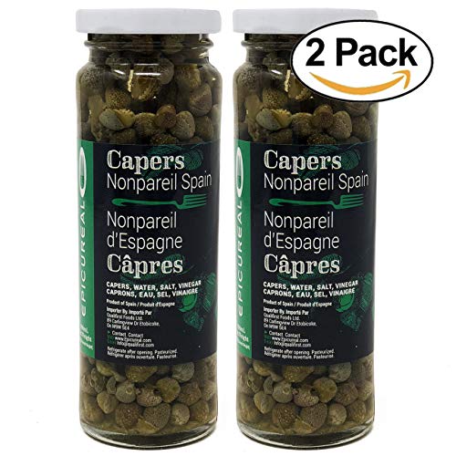 Epicureal Spanish Nonpareil Capers In A Vinegar & Salt Brine - 100mL (3.4oz) Pack of 2 Jars | Hand Picked, No Additives or Preservatives