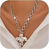Kprusoian Chunky Cross Necklace for Women,Large Cross Pendant Necklace Statement Thick Chain Necklace Vintage Toggle Clasp Necklace Trendy Jewelry