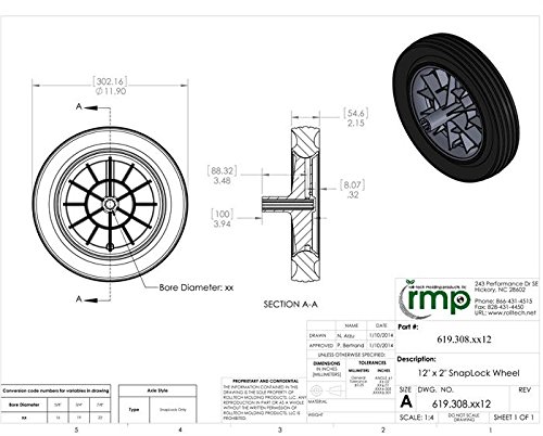 Roll-Tech 12"x2" SnapLock Trash Can Wheel with 4" Offset & 7/8 Bore - Thumbnail 2