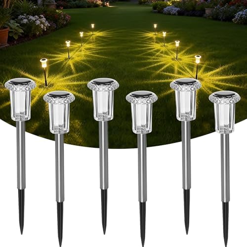 Lampes solaires de jardin LED, lot de 6 lampes solaires blanc chaud, étanches IP44, pour pelouse, jardin et terrasse. Idéales pour l'extérieur.