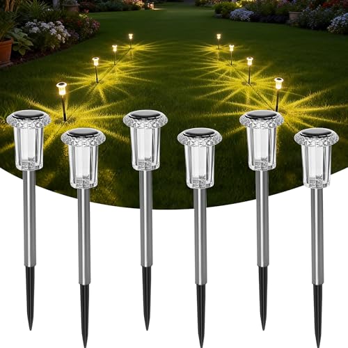 LED Solar Garden Lights - Outdoor Solar Lamps (Set of 6) - Solar Garden Lighting Warm White - IP44 Waterproof Garden Solar Decoration for Lawns, Outdoors and Gardens
