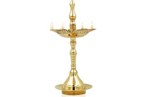 Shubhkart Brass Oil Lamp for Puja (Kerala Samai) 5-Inch for Puja & Other Religious Rituals | Home Décor, Office & Temples | Festive Gifts (Small)